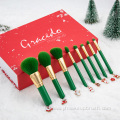 8pcs green oem makeup brush set with Christmas